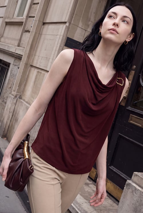 Women Solid Cowl Neck Top