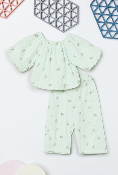 Girls Floral Print Trousers Set