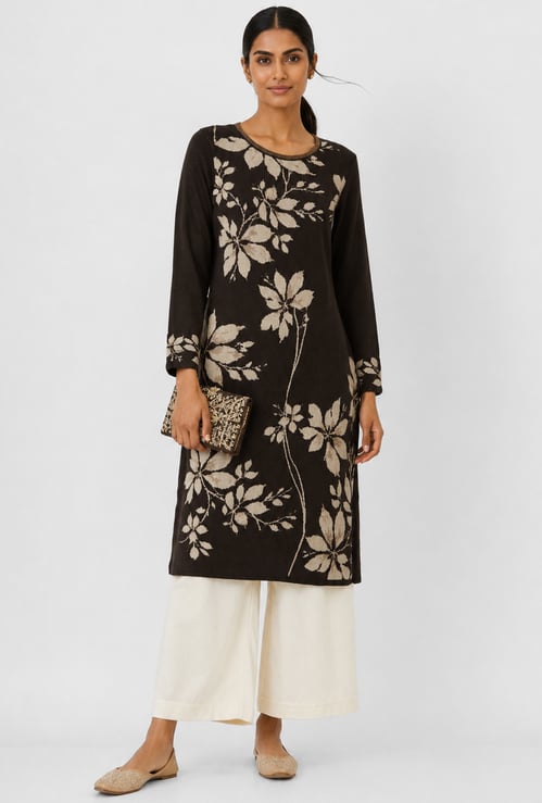 Women Floral Print Straight Winter Kurta