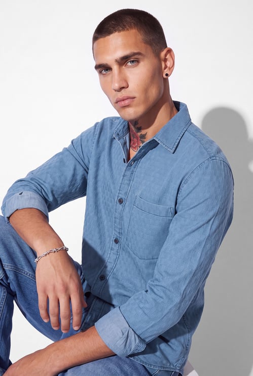 Men Basket Weave Regular Shirt