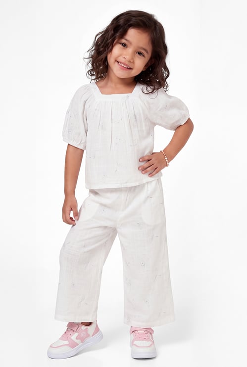 Girls Embroidered Trousers Set