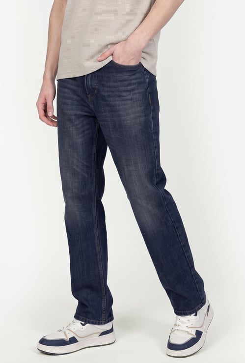 Men Washed Straight Loose-Fit Jeans