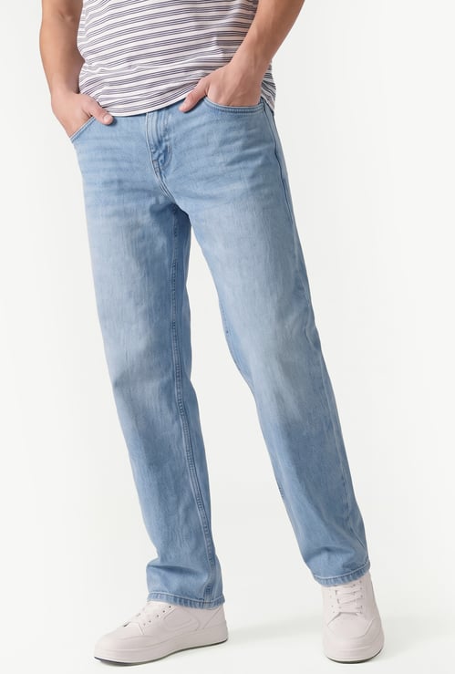 Men Washed Straight Loose-Fit Jeans