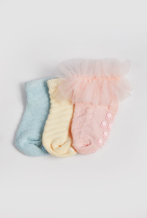 Girls Patterned Ankle Length Socks - Pack of 3