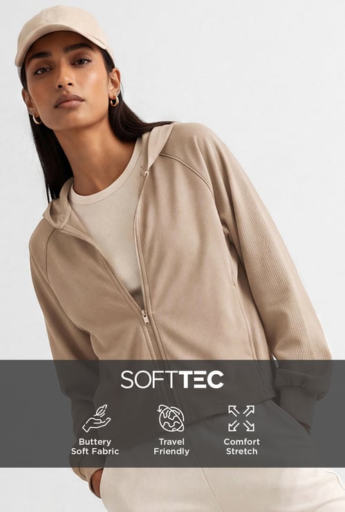 Women Raglan Sleeves Hooded Jacket