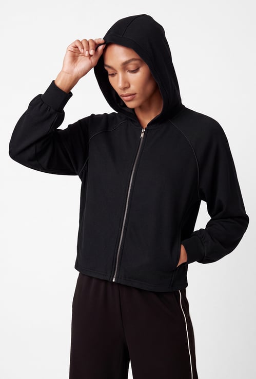 Women Raglan Sleeves Hooded Jacket