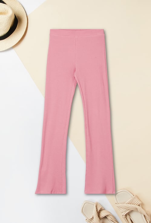 Girls Ribbed Flared Leggings