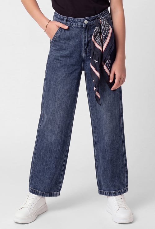 Girls Scarf-Detailed Wide Leg Jeans