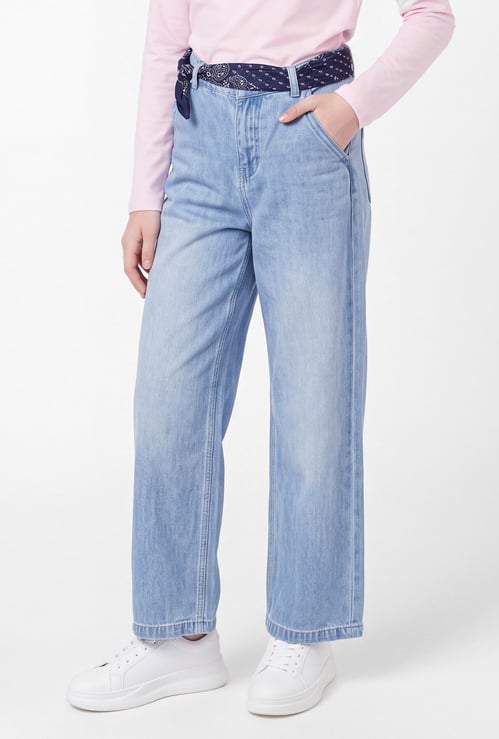 Girls Wide Leg Light Wash Jeans