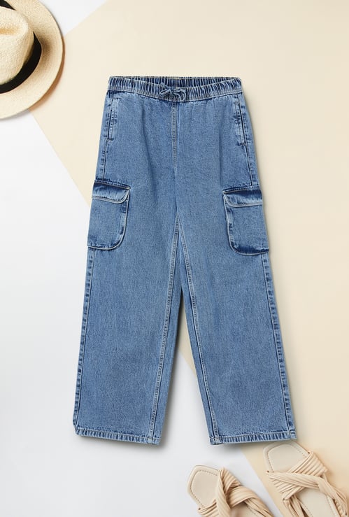 Girls Wide-Leg Cargo Jeans