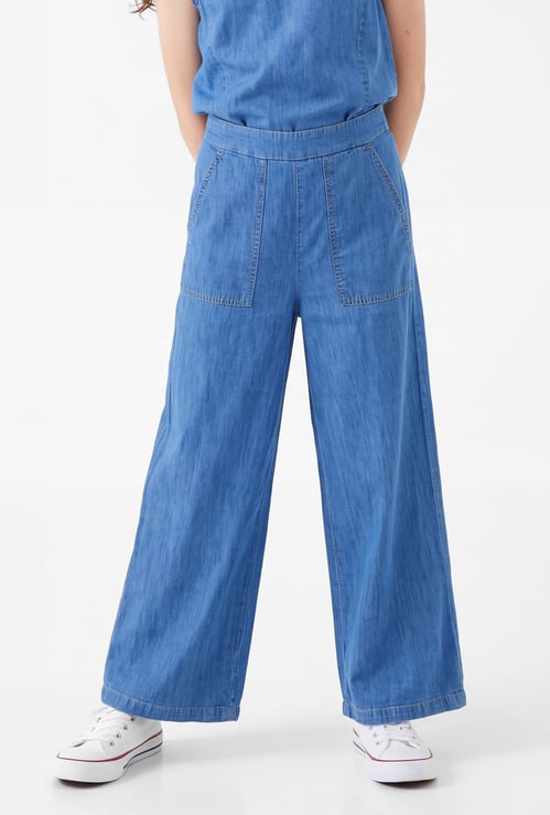 Girls Mid-Wash Wide-Leg Jeans