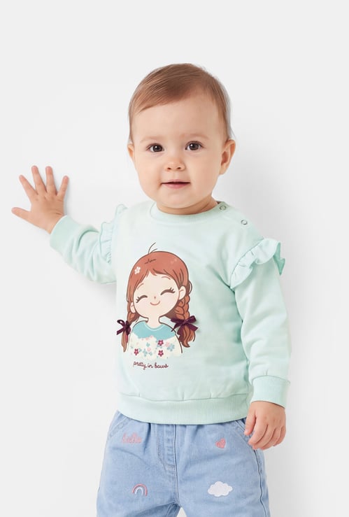 Girls Printed Ruffled Sweatshirt