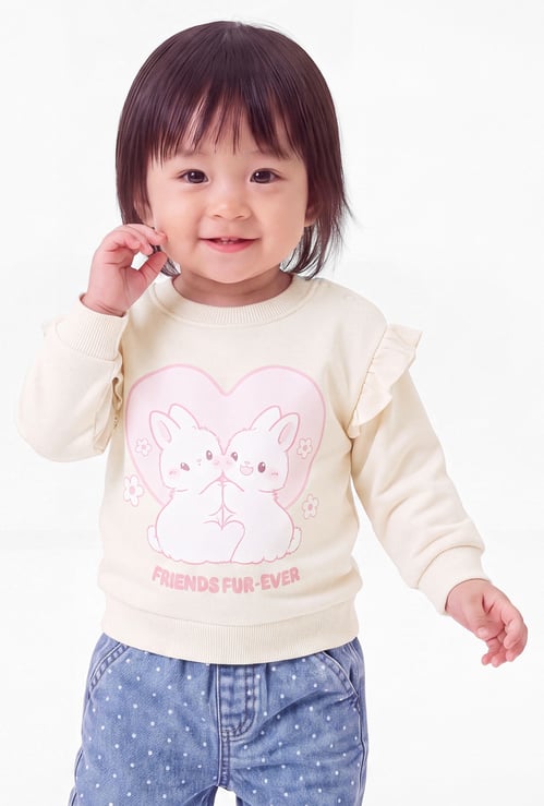 Girls Printed Ruffled Sweatshirt