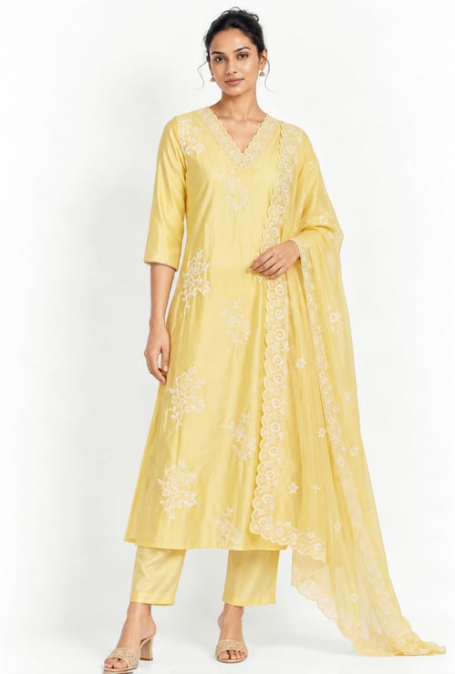 Women Embroidered Straight Kurta Set