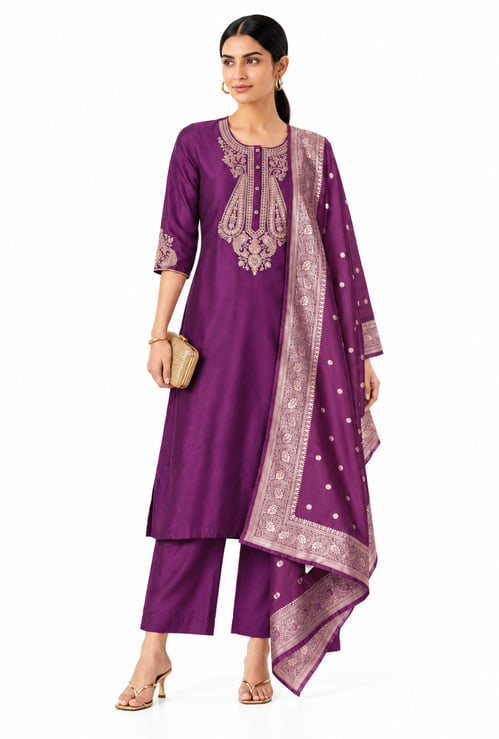 Women Embroidered Straight Kurta Set