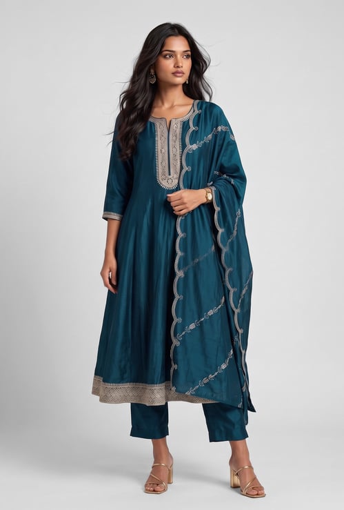 Women Embroidered A-Line Kurta Set