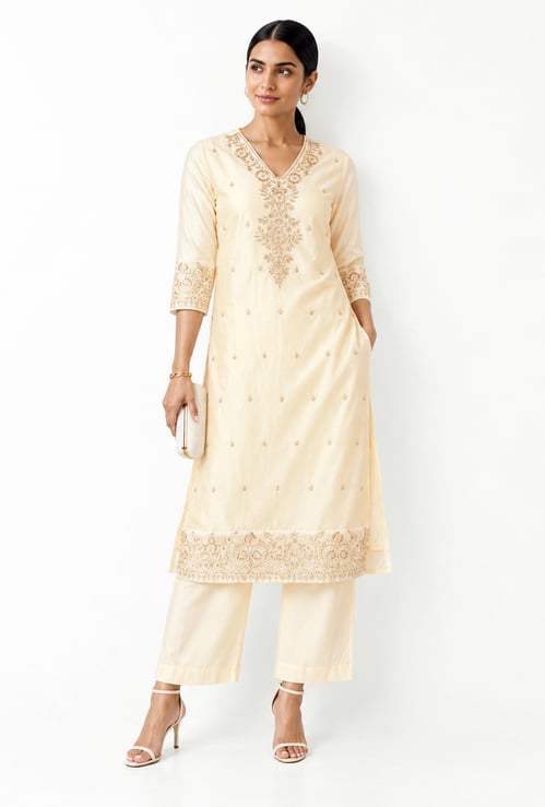 Women Embroidered Straight Kurta Set