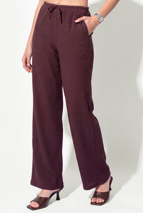 URB_N Women Textured High-Rise Trousers
