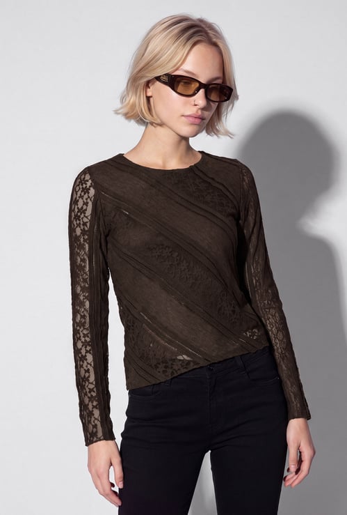 URB_N Women Lace Asymmetric Top