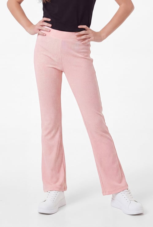 Girls Ribbed Flared Leggings