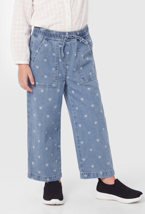 Girls Printed Wide Leg Jeans
