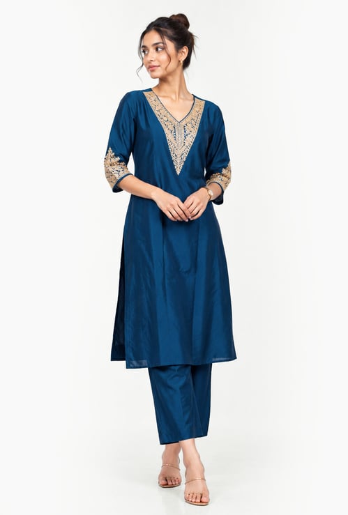 Women Embroidered A-Line Kurta Set