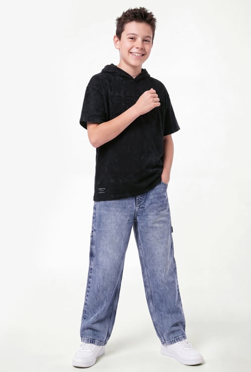 Boys Acid Wash Hooded T-shirt