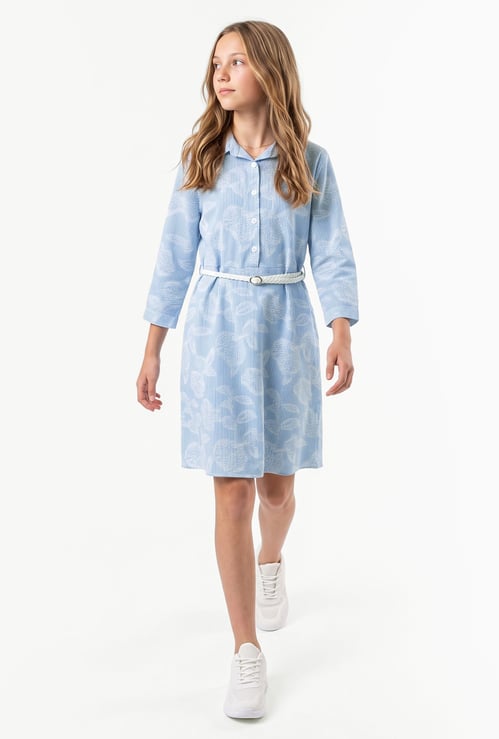 Girls Striped Shirt Dress with Belt