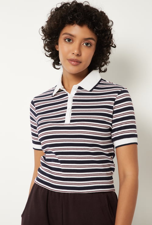 Women Striped Polo T-shirt
