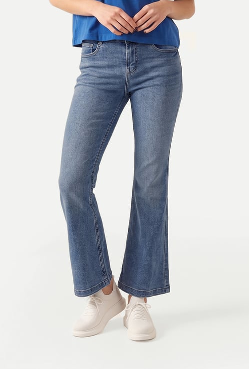 Women Light Wash High-Rise Kick Flare Jeans