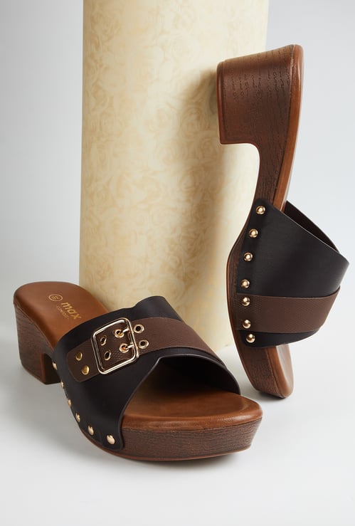 Women Metal Studded Block Heels