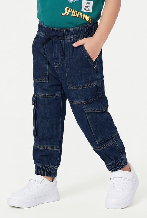 Boys Dark Wash Denim Cargo Joggers