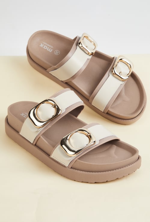 Women Buckle Detail Dual Strap Sandals