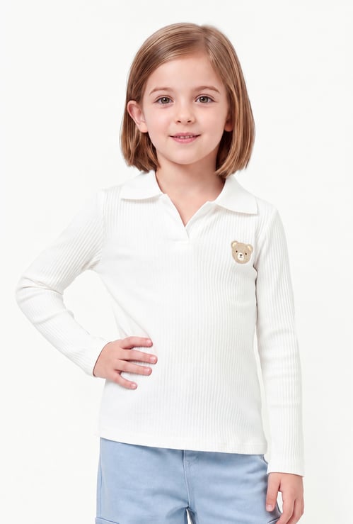 Girls Embroidered Johnny Collar T-shirt