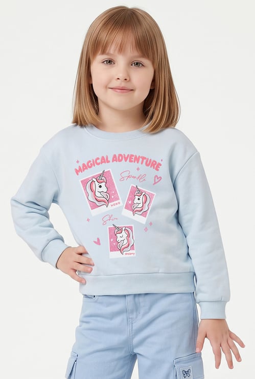 Girls Unicorn Printed Pullover Sweatshirt