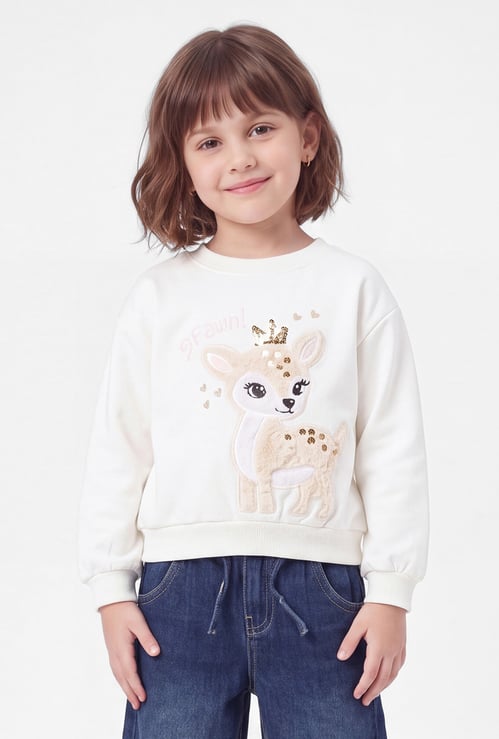 Girls Deer Embellished Sweatshirt