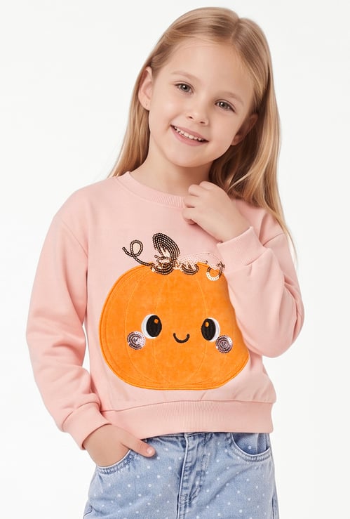 Girls Pumpkin Embellished Sweatshirt