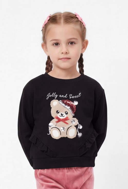 Girls Teddy Bear Embroidered Sweatshirt