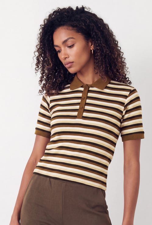 Women Striped Sport Polo T-shirt