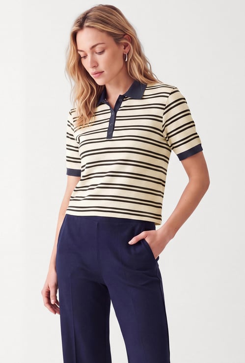 Women Striped Sport Polo T-shirt