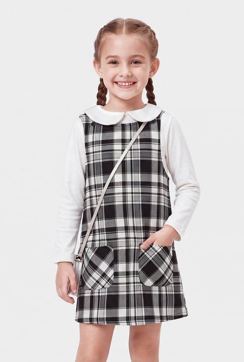 Girls Checked Dungaree Dress with Top