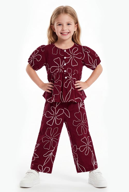 Girls Floral Embroidered Trousers Set