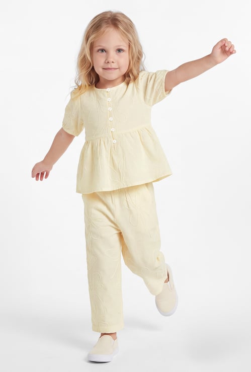 Girls Floral Embroidered Trousers Set