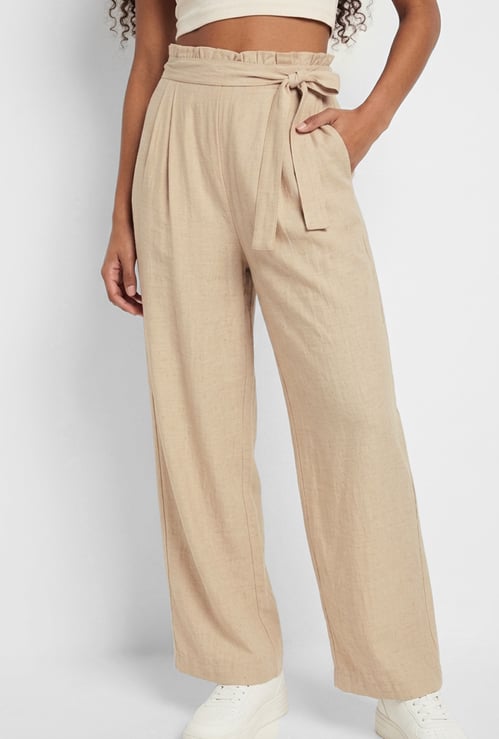 Women Wide-Leg Paperbag Waist Pants