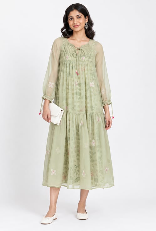 Women Tiered Dress with Printed Inner