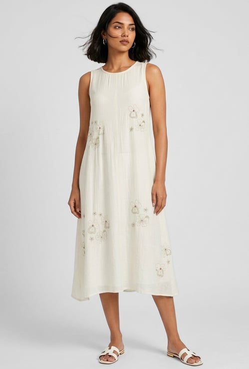 Women Embroidered A-line Midi Dress