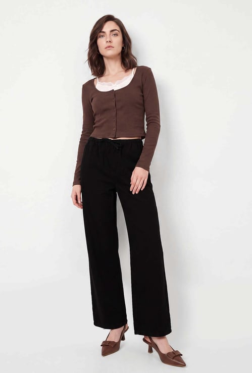 High Rise Solid Denim Trousers