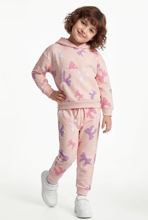 Girls Printed Hooded Jogger Set