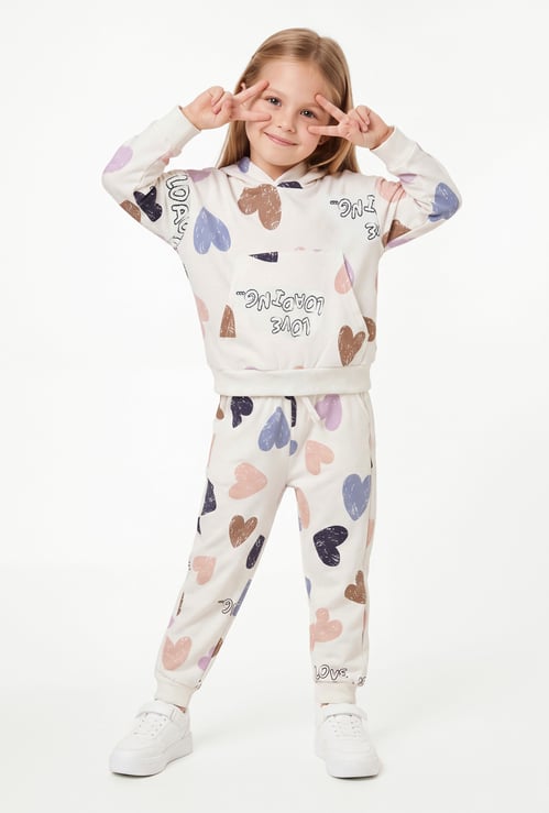 Girls Heart Print Joggers Set