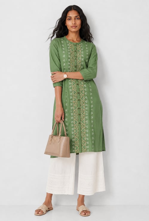 Women Embroidered Straight Kurta